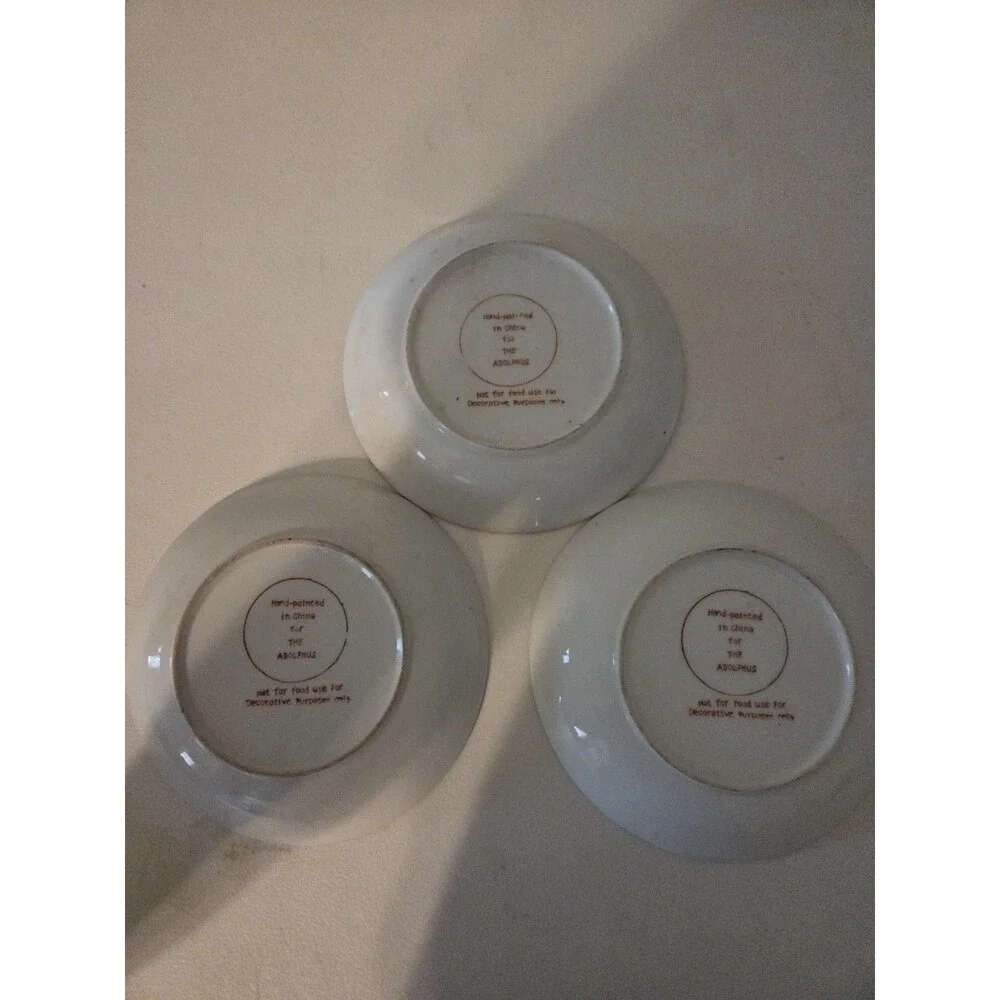 Vintage Hand Painted Chinese Decorative Plates Set of 3 For The Adolphus Hotel